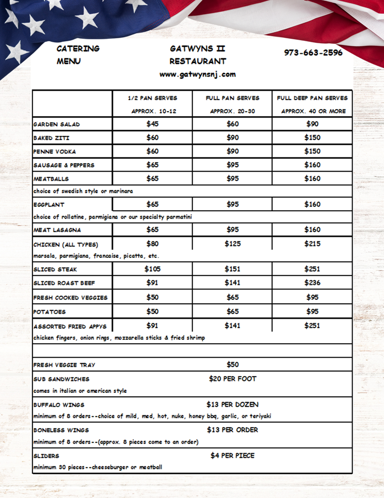  Gatwyns Off Premise Catering Menu 1172024